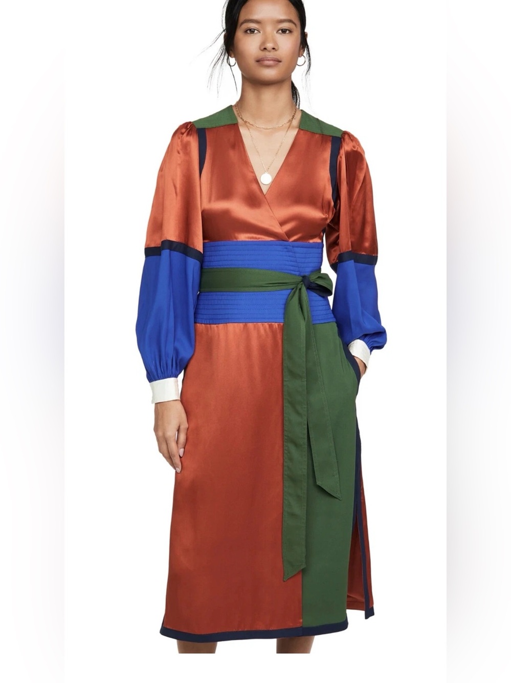 Tory Burch Kola Colorblock Silk Blend Satin Crepe Wrap Dress Sz 4-$698